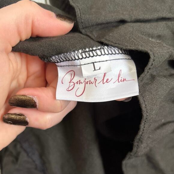 Bonjour Le Lin 100% Linen Black Ester Sleeping Dress with Ruffles Large - Picture 8 of 9